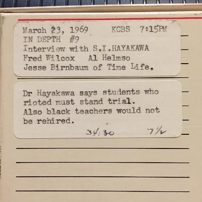 KCBS Radio "In Depth" With Guest S.I. Hayakawa March 23, 1969