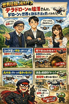3月12日オトクなPODCAST「空から世界を測って世界征服！？新聞配達で40万稼いだ技術者・テラドローン塩澤さんと探る、ドローンAIのヤバすぎる未来！」