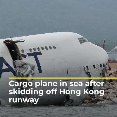 Cargo plane skids off Hong Kong runway into sea | AJ#shorts