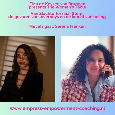 The Women's Table: Van Slachtoffer naar Stem: de gevaren van loverboys en de kracht van heling. Met als gast: Serena Franken The Women's Table: Van Slachtoffer naar Stem: de gevaren van loverboys en de kracht van heling. Met als gast: Serena Franken