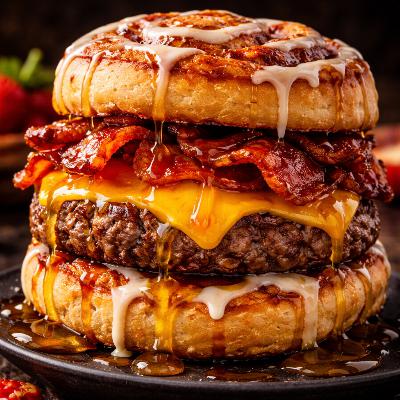 Hot Honey Bacon Cinnamon Roll Burger (FlavorVille™)