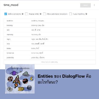 Ep5 : Entities ใน DialogFlow คืออะไรกันนะ Ep5 : Entities ใน DialogFlow คืออะไรกันนะ
