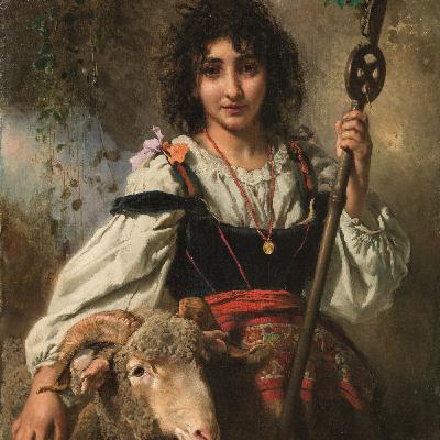Anton Romako - Italienische Hirtin mit Widder / Italienischer Hirte mit Ziege Anton Romako - Italienische Hirtin mit Widder / Italienischer Hirte mit Ziege