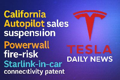 2025-12-19 Tesla News - California Autopilot sales suspension, Powerwall fire-risk disabling, Starlink-in-car connectivity patent