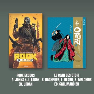 Délivrez-moi : Le Clan des Otori, de B. Bachelier, L. Hearn, S. Melchior, Ed. Gallimard BD + Rook exodus, de Geoff Johns et Jason Fabok, Éd Urban Comics