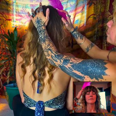 Real person ASMR tracing with feathers and makeup brushes