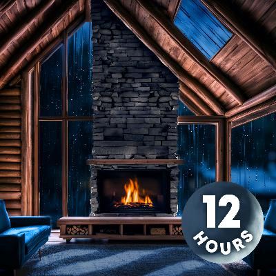 Rain Sounds Outside a Cozy Cabin as a Fireplace Burns All Night | 12 Hours