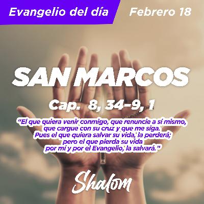 SHALOM: Evangelio de Hoy 18 de Febrero (San Marcos Cap 8, 34 -9, 1)