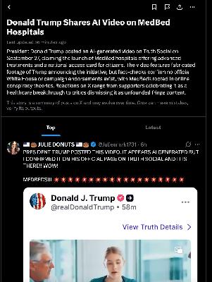 Mornin' Campers! Why is Donald Trump posting an AI video about the fabled Medbeds?