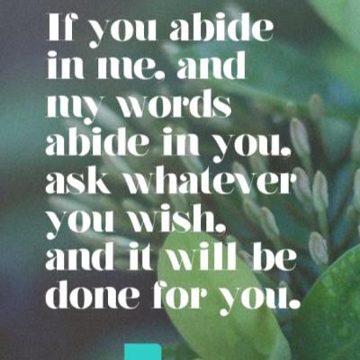 "I am the vine; you are the branches. Whoever abides in me and I in him, he it is that bears much fruit, for apart from me you can do nothing." John 15:5 "I am the vine; you are the branches. Whoever abides in me and I in him, he it is that bears much fruit, for apart from me you can do nothing." John 15:5