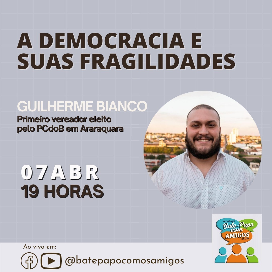 Bate-Papo com Amigos - 07-04-2021, 19H - Guilherme Bianco - ver. de Araraquara Bate-Papo com Amigos - 07-04-2021, 19H - Guilherme Bianco - ver. de Araraquara