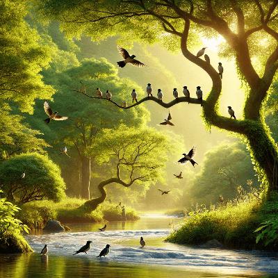 Das Rauschen eines Flusses und der Gesang der Vögel zur Beruhigung des Geistes Das Rauschen eines Flusses und der Gesang der Vögel zur Beruhigung des Geistes