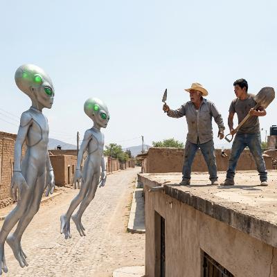 Roof Workers Threatened by Two Floating 8-Foot-Tall Aliens in 1972 Mexico