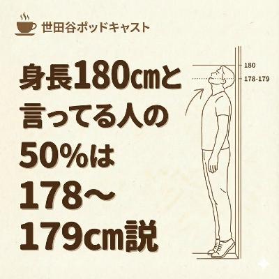 身長180cmと言ってる人の50%は178〜179cm説