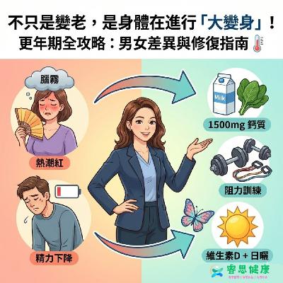 不只是變老,是身體在進行「大變身」!更年期全攻略:男女差異與修復指南 🌡️ 不只是變老,是身體在進行「大變身」!更年期全攻略:男女差異與修復指南 🌡️