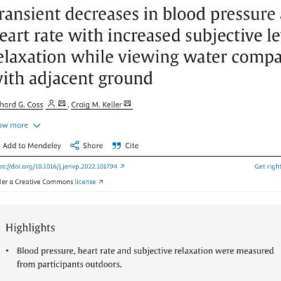 Transient decreases in blood pressure and heart rate with increased subjective level of relaxation while viewing water compared with adjacent ground Transient decreases in blood pressure and heart rate with increased subjective level of relaxation while viewing water compared with adjacent ground