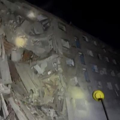 Residential building collapses after Russian strike in Ukraine