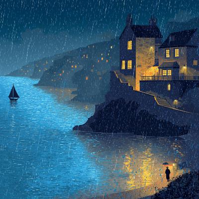 Coastal Rain | Harbor Ambience & Soft Waves