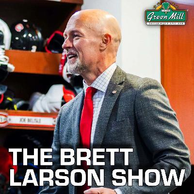 Coach Brett Larson and player guests D Jack Reimann and F Nolan Roed