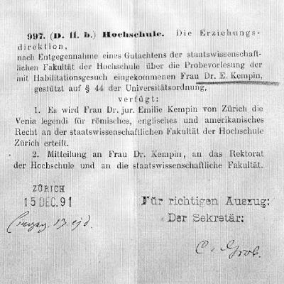 BGE 13 I 1 - Kempin-Spyri: Die erste Juristin der Schweiz