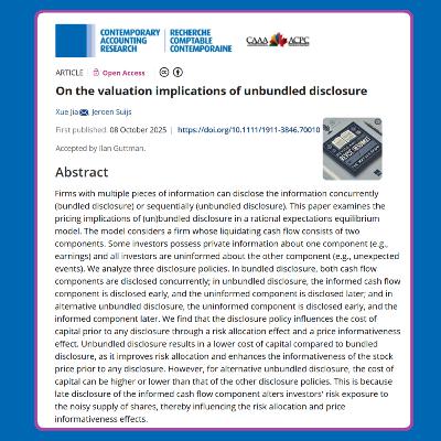 On the valuation implications of unbundled disclosure (Jia & Suijs, 2025) | FT50 CAR
