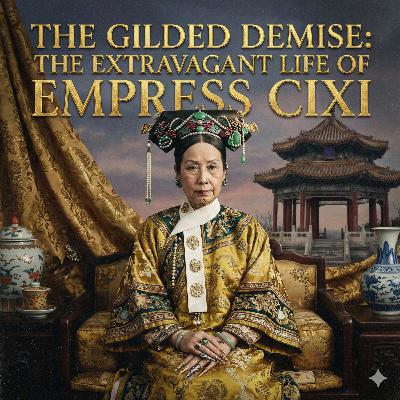 create podcast photo cover in square, not rectangular. podcast topic is The Gilded Demise: The Extravagant Life of Empress Cixi create podcast photo cover in square, not rectangular. podcast topic is The Gilded Demise: The Extravagant Life of Empress Cixi