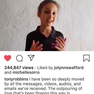Ten year old author and entrepreneur Tegan Helen who featured on Tony Robbins Instagram shares her incredible experience and journey,