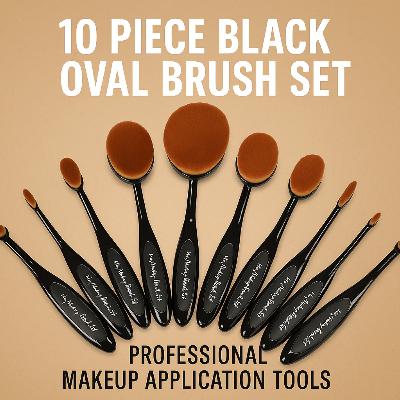 10 Piece Black Oval Brush Set Professional Makeup Application Tools