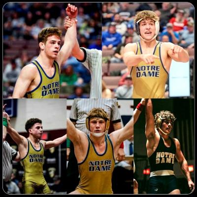 Notre Dame Green Pond's 5 PIAA medalists 🥇🥈🥉 with coach Matt Veres.