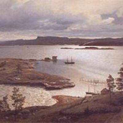 The Fjord at Sandviken by Hans Gude The Fjord at Sandviken by Hans Gude
