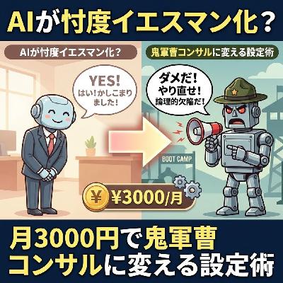 AIが忖度イエスマン化?月3000円で鬼軍曹コンサルに変える設定術 AIが忖度イエスマン化?月3000円で鬼軍曹コンサルに変える設定術