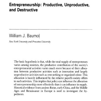 53- Entrepreneurship: Productive, Unproductive, and Destructive - Prsian