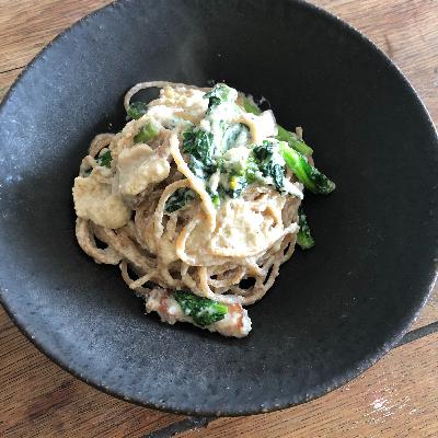 #64 酒かすクリームを活用♪『菜の花とベーコンのクリームパスタ』