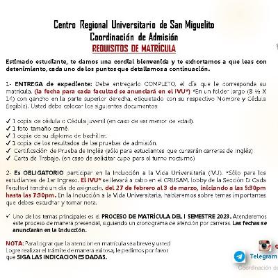 Información para los que aprobaron sus exámenes de Admisión y reservaron cupo en el Crusam.