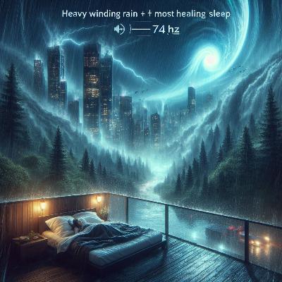 310. Heavy Windy Rain + Delta 74 Hz for the most Healing Sleep (9 Hours)
