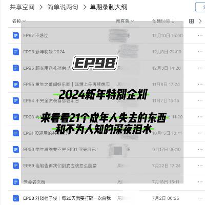 EP98 新年特别企划:来看看21个成年人失去的东西和不为人知的深夜泪水 EP98 新年特别企划:来看看21个成年人失去的东西和不为人知的深夜泪水