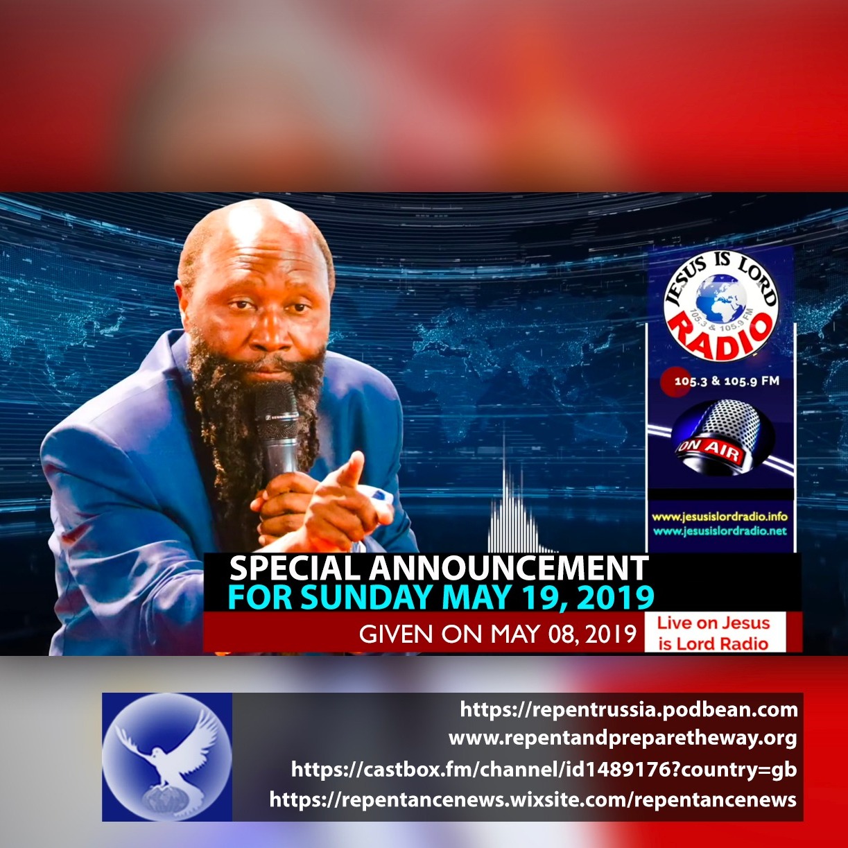 EPISODE 557 - 08MAY2019 - SPECIAL ANNOUNCEMENT FOR SUNDAY, MAY 19, 2019 - SNR ARCHBISHOP JOHN LITUNDA episode artwork